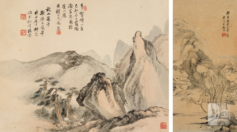 祁 崑 1901-1944 秋山萧寺  吴观岱 1862-1929 仿前人笔意 - 图2